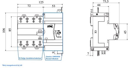 Gewiss Restart Module voor 4 Polige Aardlekschakelaar (300mA) - GW90969