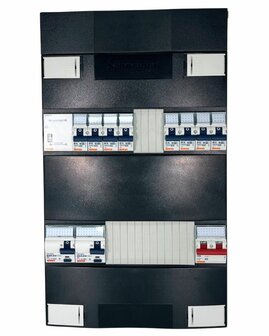 Groepenkast 1 fase met 8 groepen, 2 aardlekschakelaars en 1 hoofdschakelaar, inclusief Beltrafo