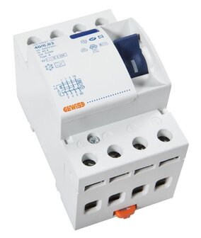 Gewiss GW94898 Aardlekschakelaar 40A | 4 Polig 3 Modules 100mA